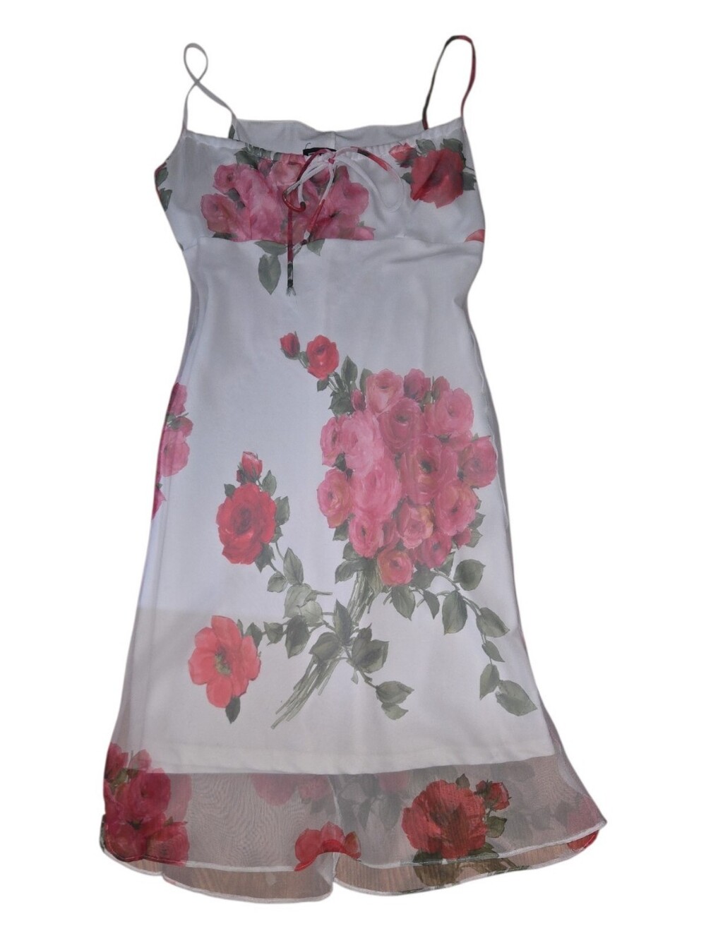 Vintage City Triangles White Slip Dress with Rose Floral Print Size 11